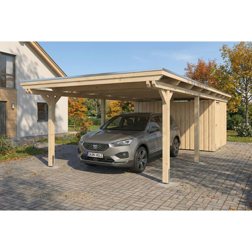 Einzelcarport 'Emsland' naturfarben 402 x 846 cm Stahl-Dachplatten