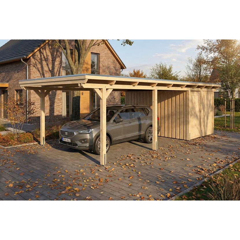 Einzelcarport 'Emsland' naturfarben 402 x 846 cm mit EPDM-Dach