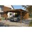 Einzelcarport 'Emsland' nussbaumfarben 402 x 846 cm mit Stahl-Dachplatten