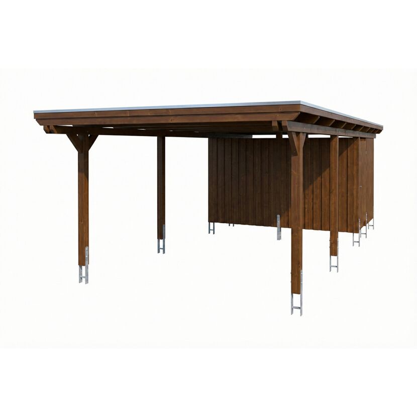Einzelcarport 'Emsland' nussbaumfarben 402 x 846 cm mit EPDM-Dach
