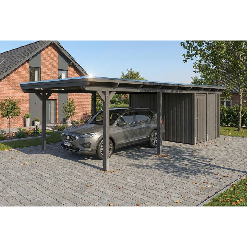 Einzelcarport 'Emsland' schiefergrau 402 x 846 cm mit EPDM-Dach