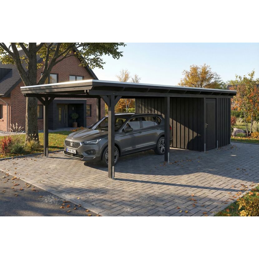 Einzelcarport 'Emsland' anthrazit 402 x 846 cm mit EPDM-Dach
