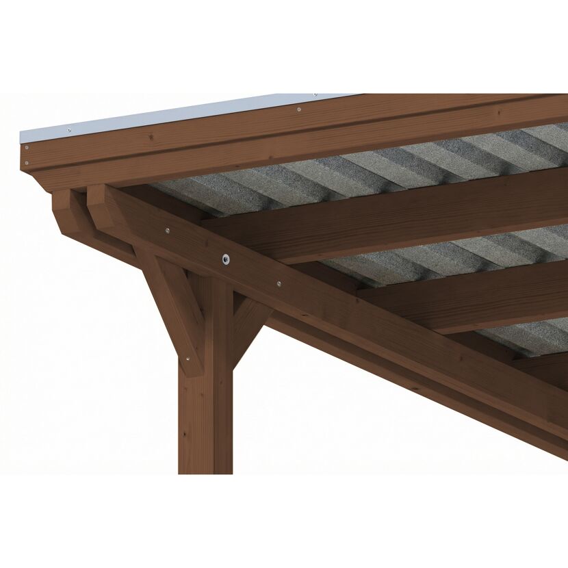 Doppelcarport 'Emsland' nussbaumfarben 609 x 604 cm mit Stahl-Dachplatten