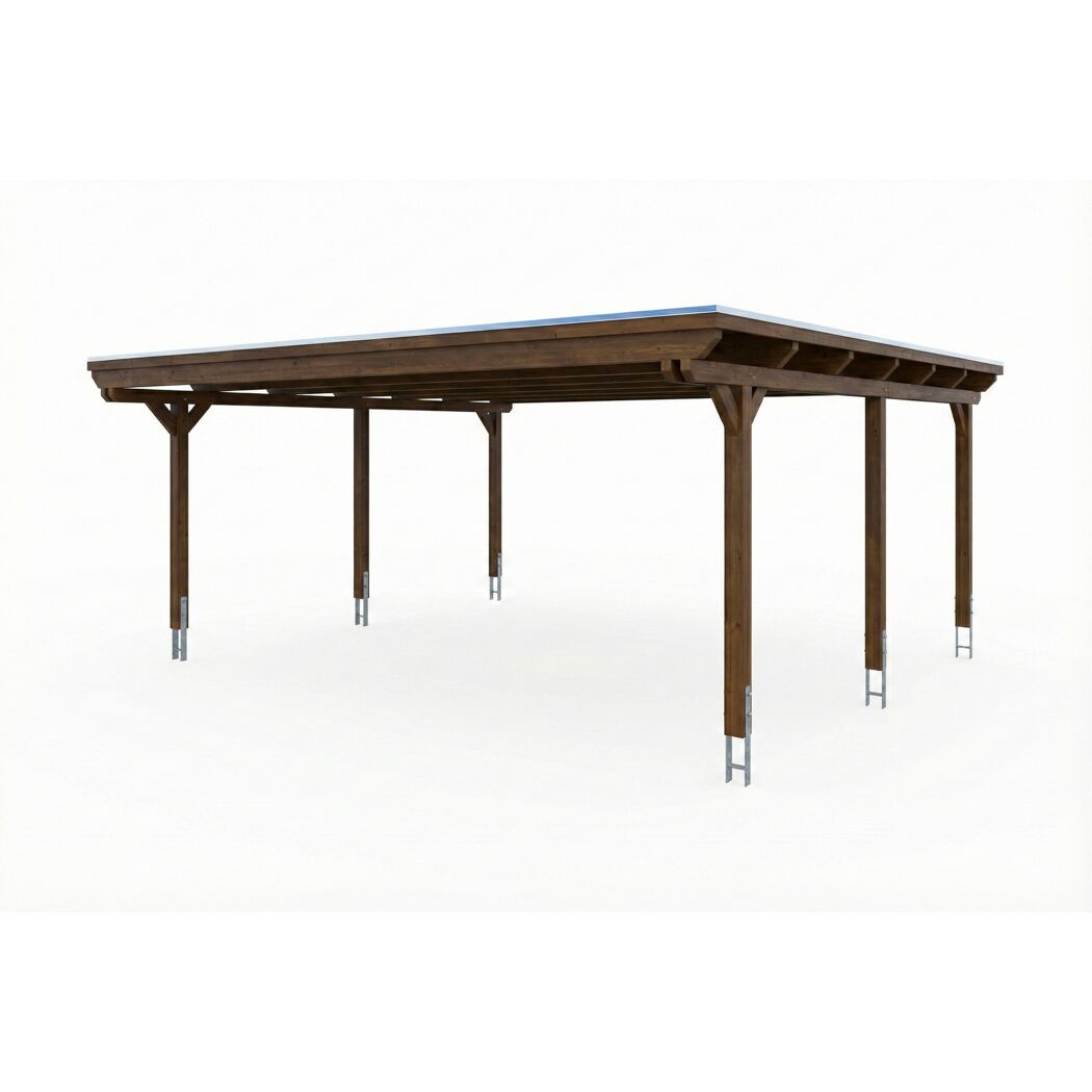Doppelcarport 'Emsland' nussbaumfarben 609 x 604 cm mit EPDM-Dach