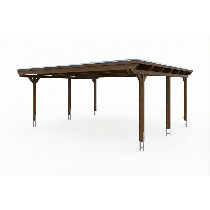 Doppelcarport 'Emsland' nussbaumfarben 609 x 604 cm mit EPDM-Dach
