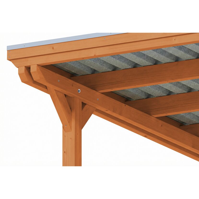 Doppelcarport 'Emsland' Eiche hell 609 x 604 cm mit Stahl-Dachplatten