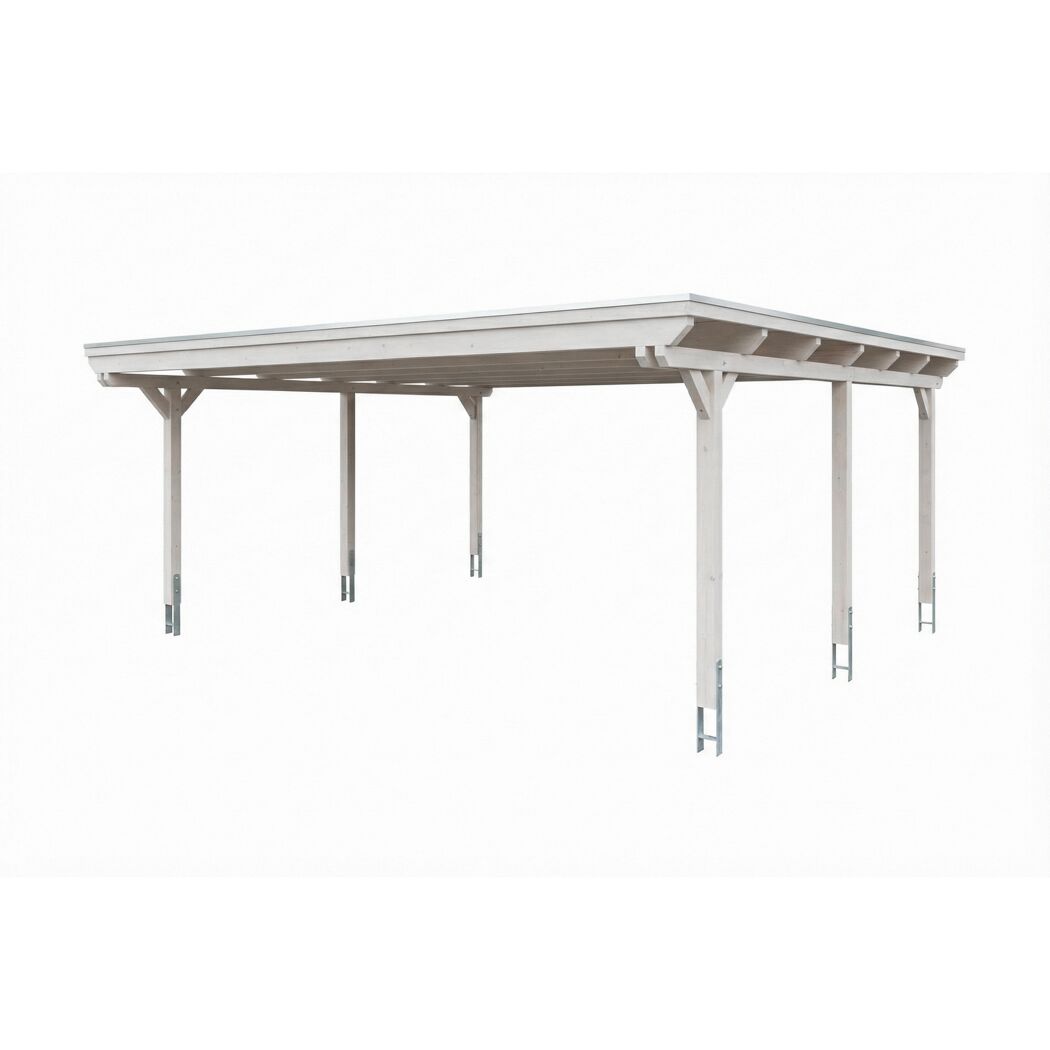 Doppelcarport 'Emsland' weiß 609 x 604 cm mit Stahl-Dachplatten