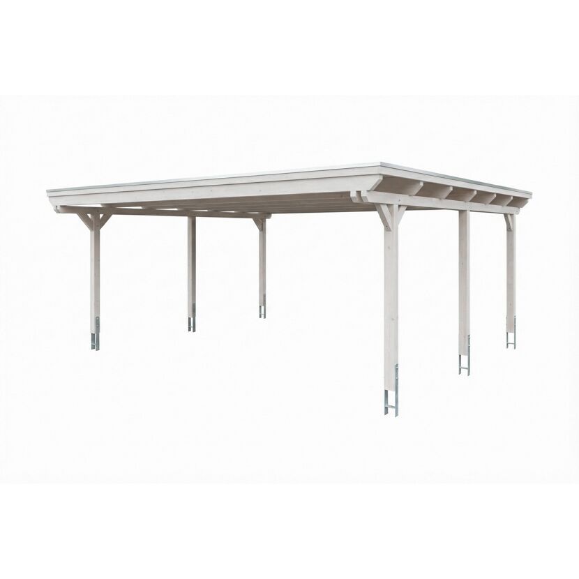 Einzelcarport 'Emsland' weiß 609 x 604 cm mit Stahl-Dachplatten