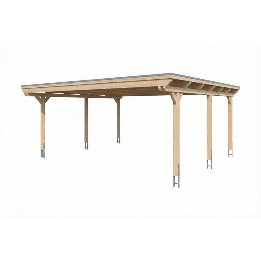 Einzelcarport 'Emsland' naturfarben 609 x 604 cm mit Stahl-Dachplatten