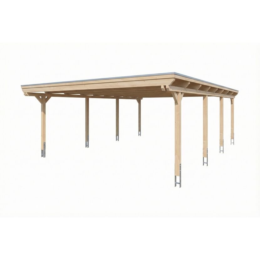 Doppelcarport 'Emsland' naturfarben 609 x 846 cm mit Stahl-Dachplatten