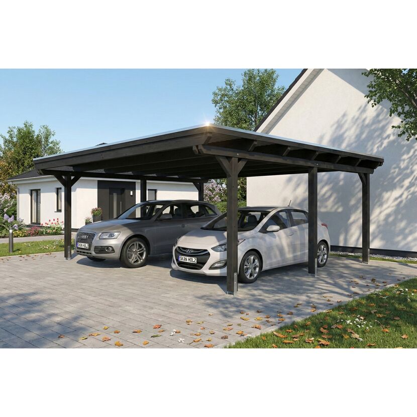 Doppelcarport 'Emsland' anthrazit 609 x 604 cm mit Stahl-Dachplatten