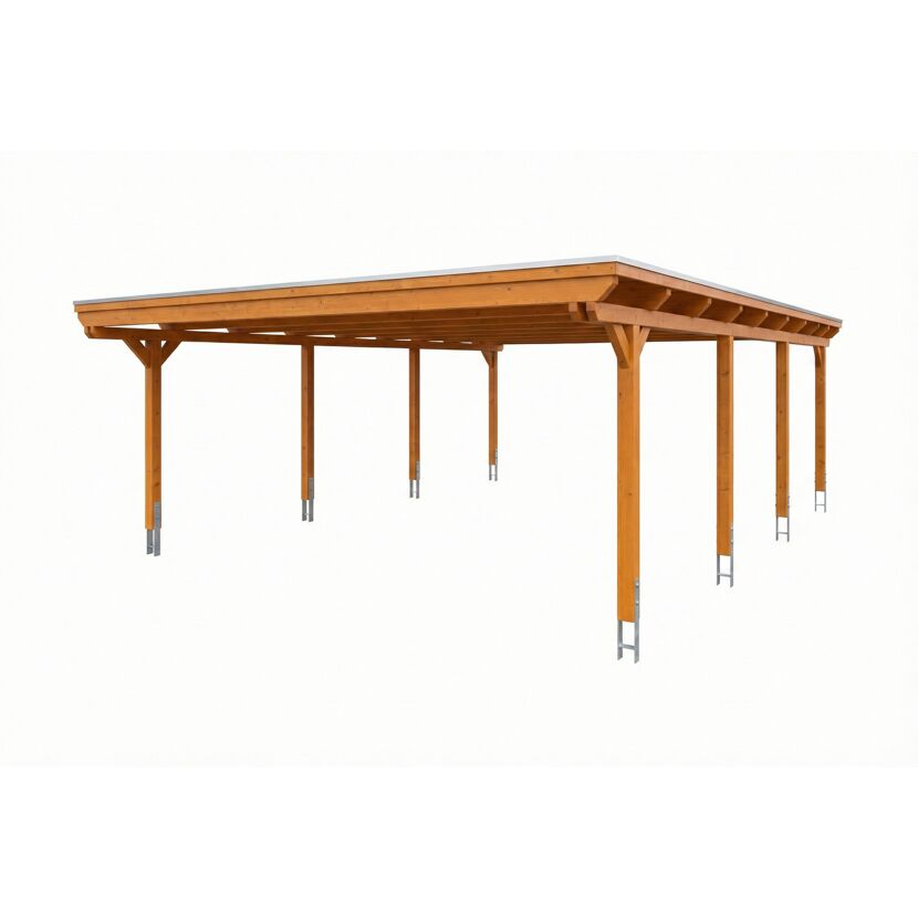 Doppelcarport 'Emsland' Eiche hell 609 x 846 cm mit EPDM-Dach