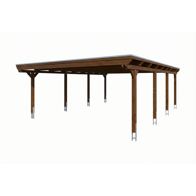 Doppelcarport 'Emsland' nussbaumfarben 609 x 846 cm mit Stahl-Dachplatten