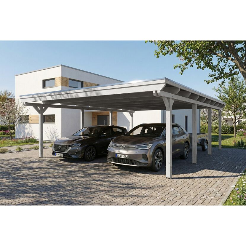 Doppelcarport 'Emsland' weiß 609 x 846 cm mit EPDM-Dach