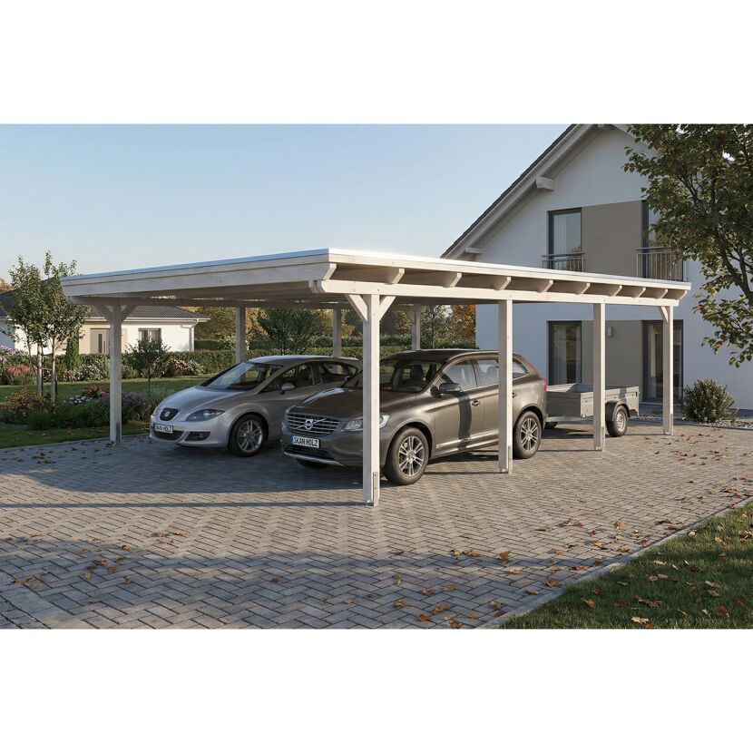 Doppelcarport 'Emsland' weiß 609 x 846 cm mit EPDM-Dach
