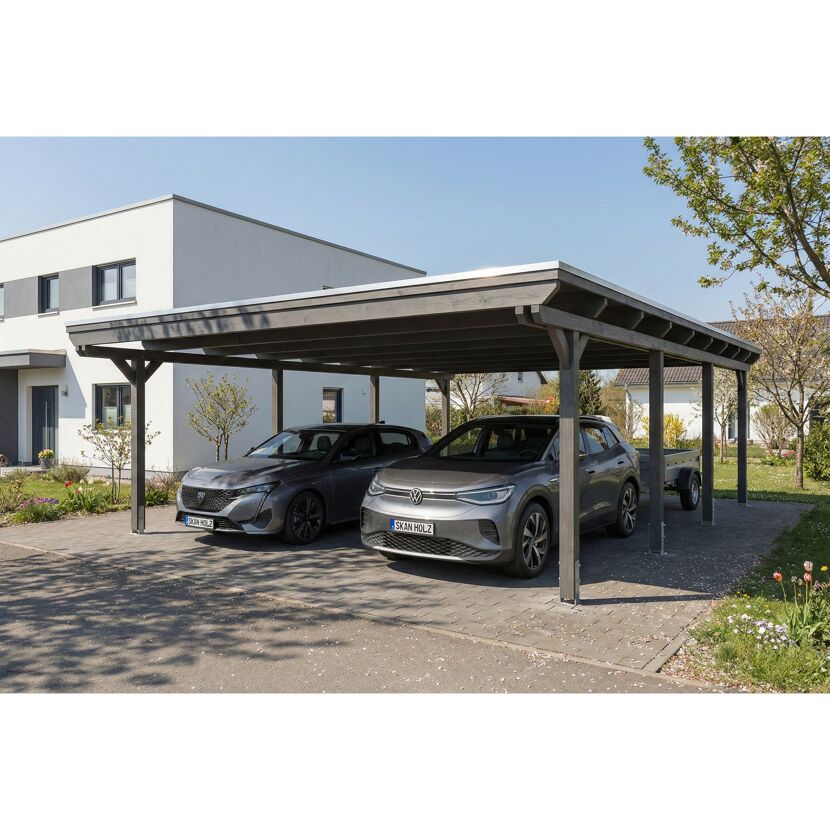 Doppelcarport 'Emsland' schiefergrau 609 x 846 cm mit Stahl-Dachplatten