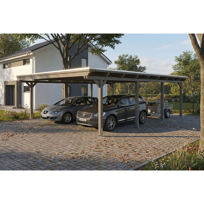 Doppelcarport 'Emsland' schiefergrau 609 x 846 cm mit Stahl-Dachplatten