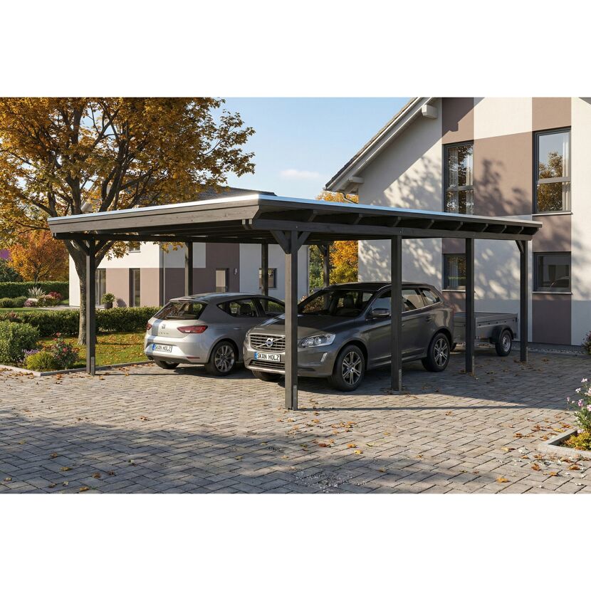 Doppelcarport 'Emsland' anthrazit 609 x 846 cm mit EPDM-Dach