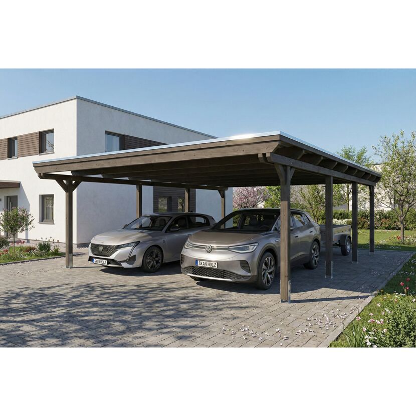 Doppelcarport 'Emsland' anthrazit 609 x 846 cm mit Stahl-Dachplatten