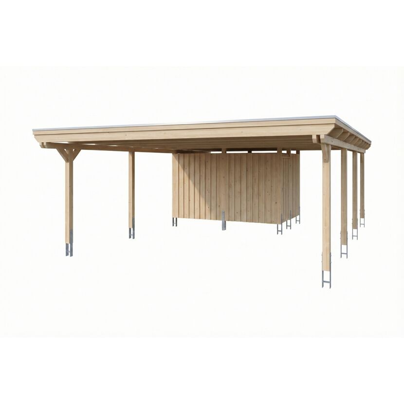 Doppelcarport 'Emsland' naturfarben 609 x 846 cm mit Stahl-Dachplatten