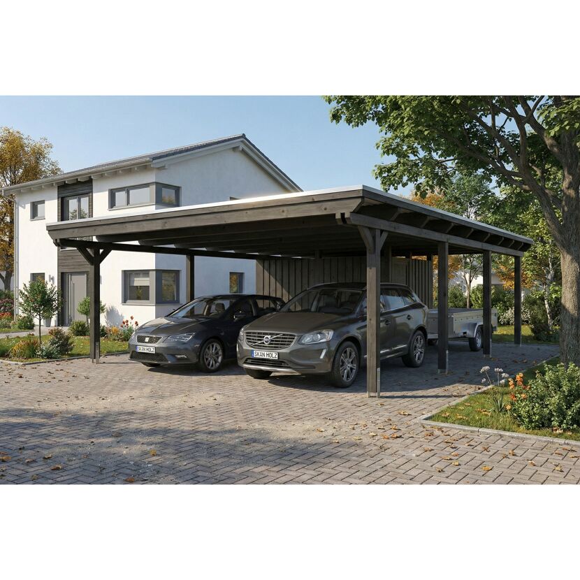 Doppelcarport 'Emsland' anthrazit 609 x 846 cm mit Stahl-Dachplatten