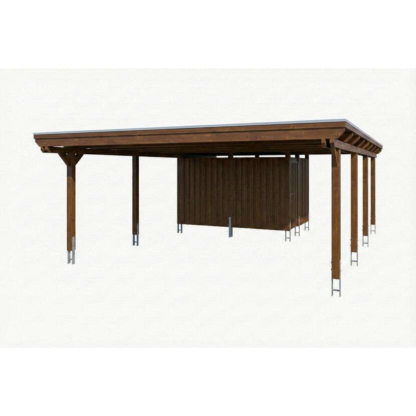 Doppelcarport 'Emsland' nussbaumfarben 609 x 846 cm mit Stahl-Dachplatten