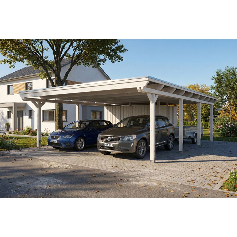 Einzelcarport 'Emsland' weiß 609 x 846 cm mit Stahl-Dachplatten