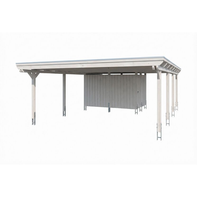 Einzelcarport 'Emsland' weiß 609 x 846 cm mit Stahl-Dachplatten