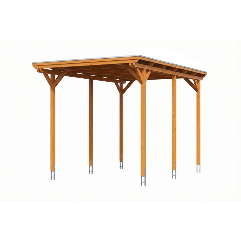 Einzelcarport 'Emsland Caravan' Eiche hell 402 x 604 cm mit Stahl-Dachplatten