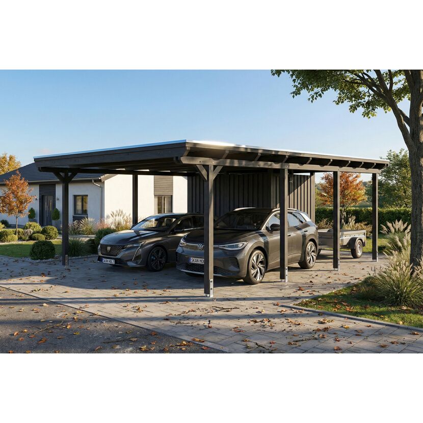 Einzelcarport 'Emsland' anthrazit 609 x 846 cm mit EPDM-Dach
