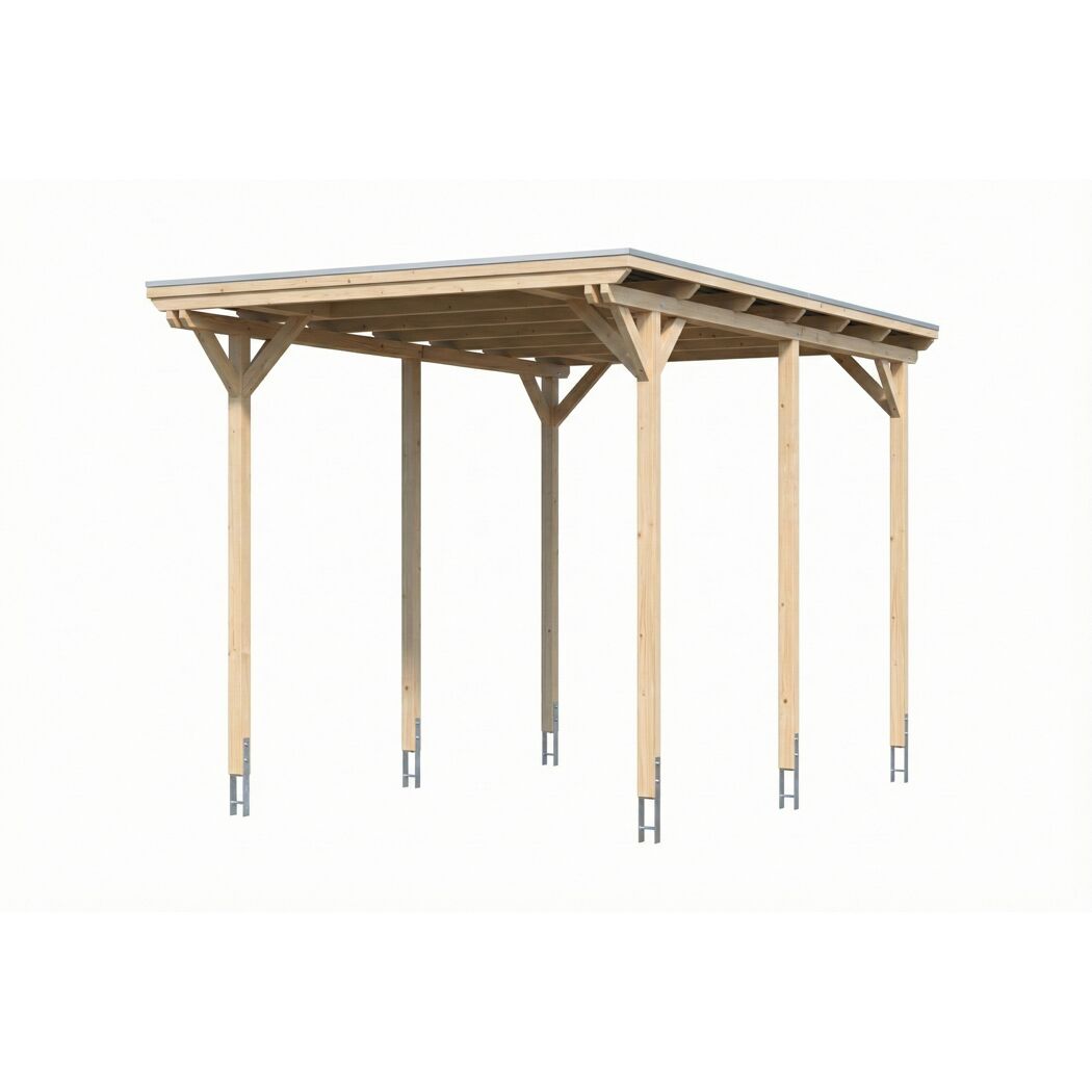 Einzelcarport 'Emsland Caravan' naturfarben 402 x 604 cm mit Stahl-Dachplatten