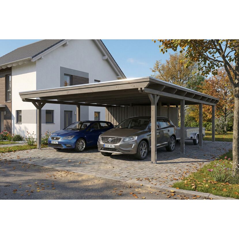 Einzelcarport 'Emsland' schiefergrau 609 x 846 cm mit Stahl-Dachplatten
