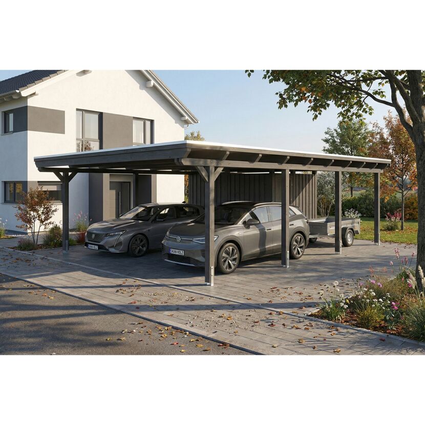 Einzelcarport 'Emsland' schiefergrau 609 x 846 cm mit EPDM-Dach