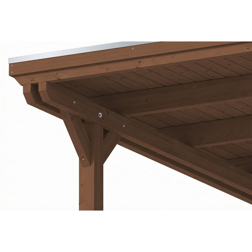 Doppelcarport 'Emsland' nussbaumfarben 609 x 846 cm mit EPDM-Dach