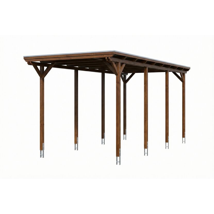 Einzelcarport 'Emsland Caravan' nussbaumfarben 402 x 846 cm mit Stahl-Dachplatten