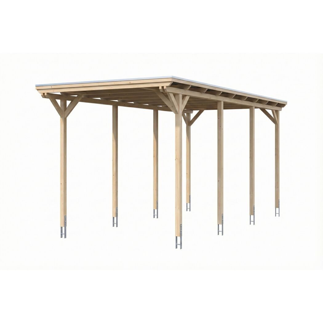Einzelcarport 'Emsland Caravan' naturfarben 402 x 846 cm mit Stahl-Dachplatten