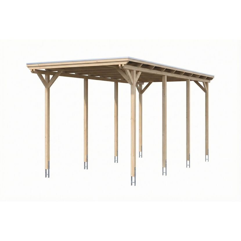 Einzelcarport 'Emsland Caravan' naturfarben 402 x 846 cm mit Stahl-Dachplatten