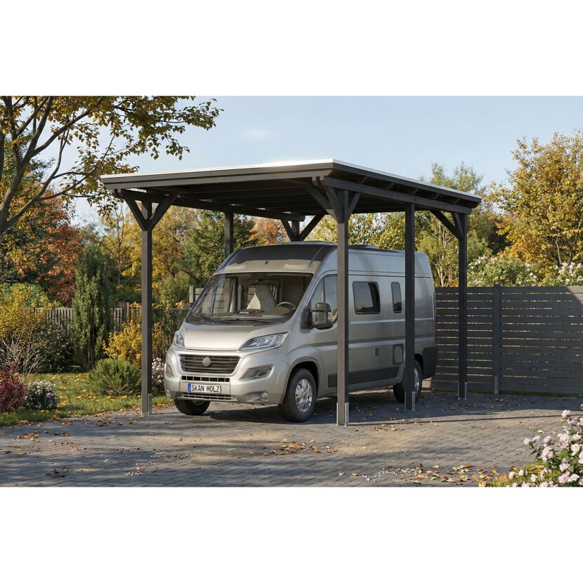 Einzelcarport 'Emsland Caravan' anthrazit 402 x 604 cm mit Stahl-Dachplatten