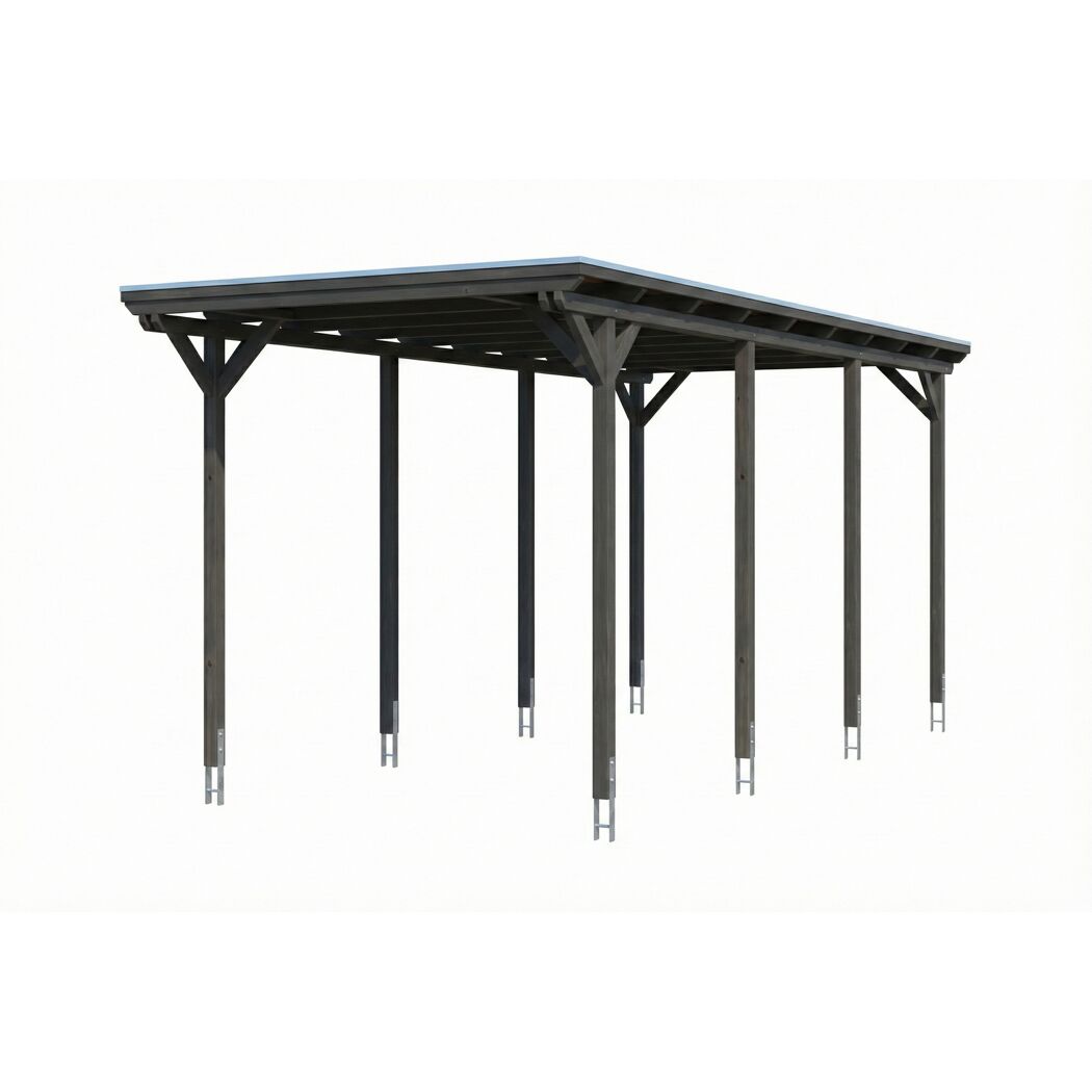 Einzelcarport 'Emsland Caravan' schiefergrau 402 x 846 cm, Stahl-Dachplatten mit Antikondensvlies
