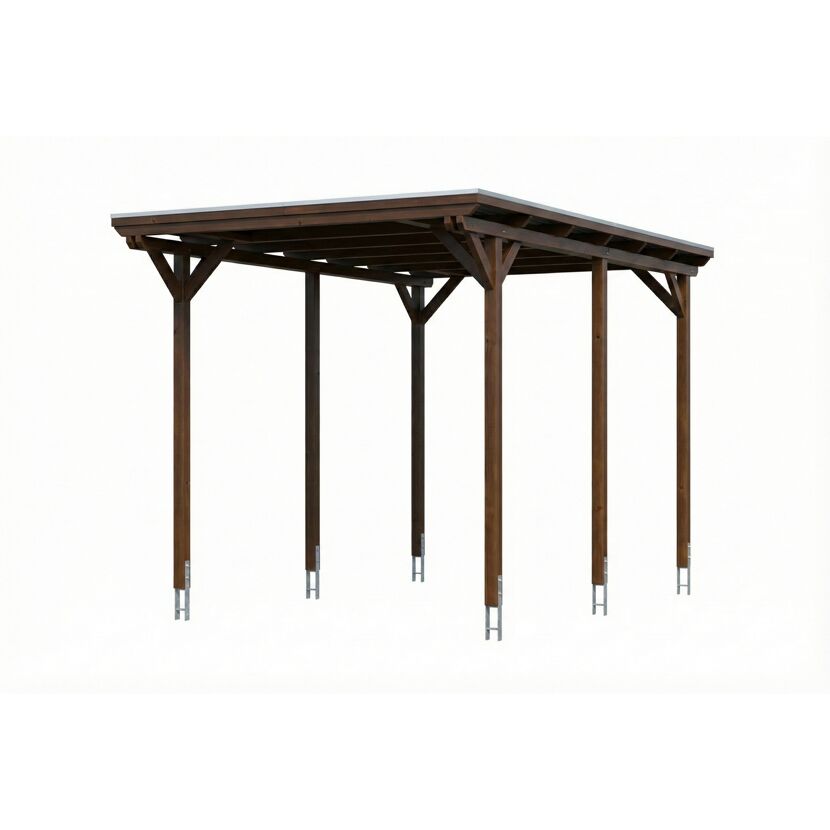 Einzelcarport 'Emsland Caravan' nussbaumfarben 402 x 604 cm mit Stahl-Dachplatten