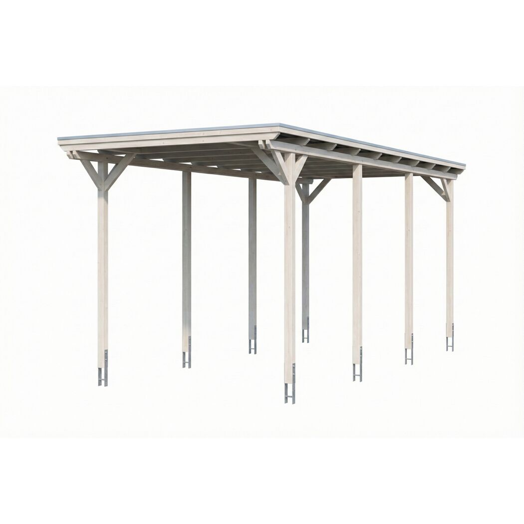Einzelcarport 'Emsland Caravan' weiß 402 x 846 cm, Stahl-Dachplatten mit Antikondensvlies