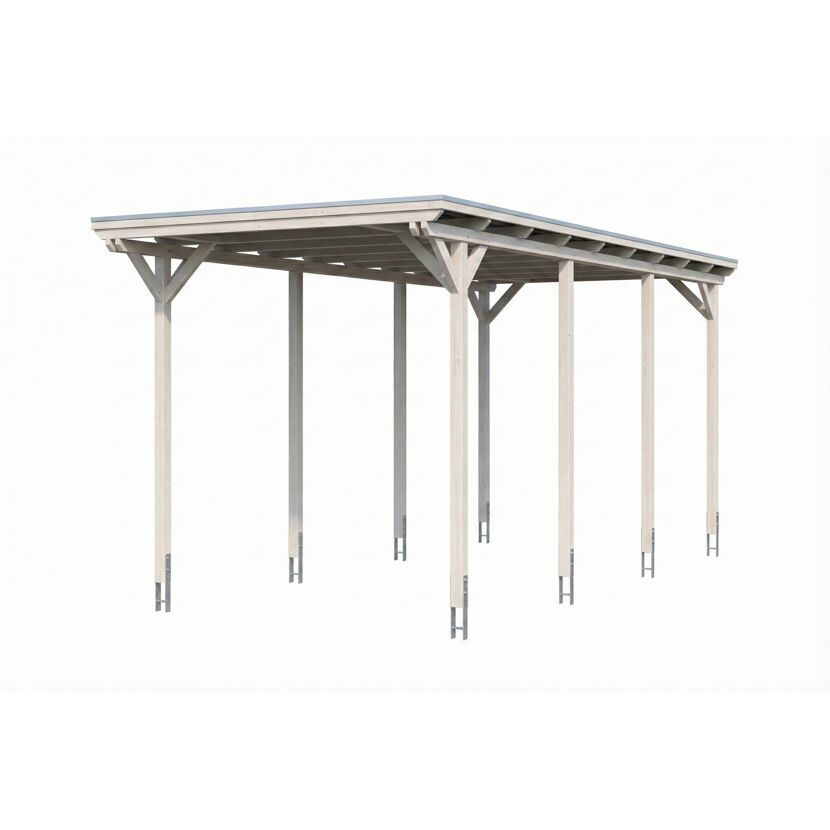 Einzelcarport 'Emsland Caravan' weiß 402 x 846 cm, Stahl-Dachplatten mit Antikondensvlies