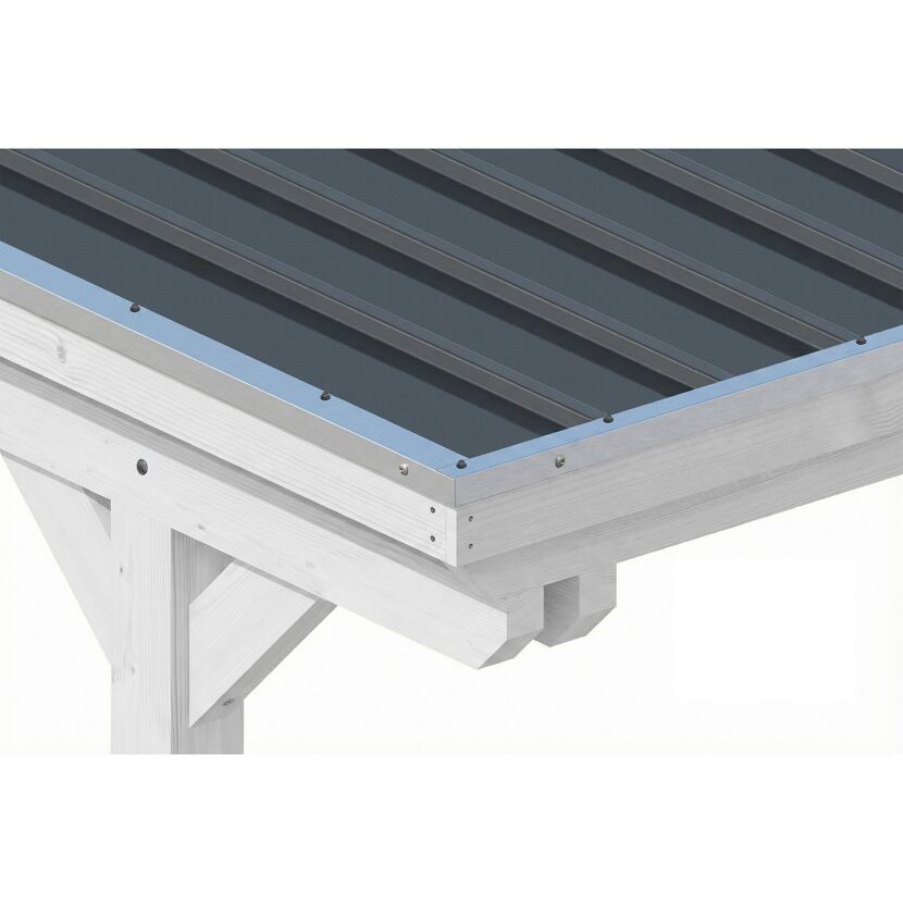 Einzelcarport 'Emsland Caravan' weiß 402 x 846 cm, Stahl-Dachplatten mit Antikondensvlies