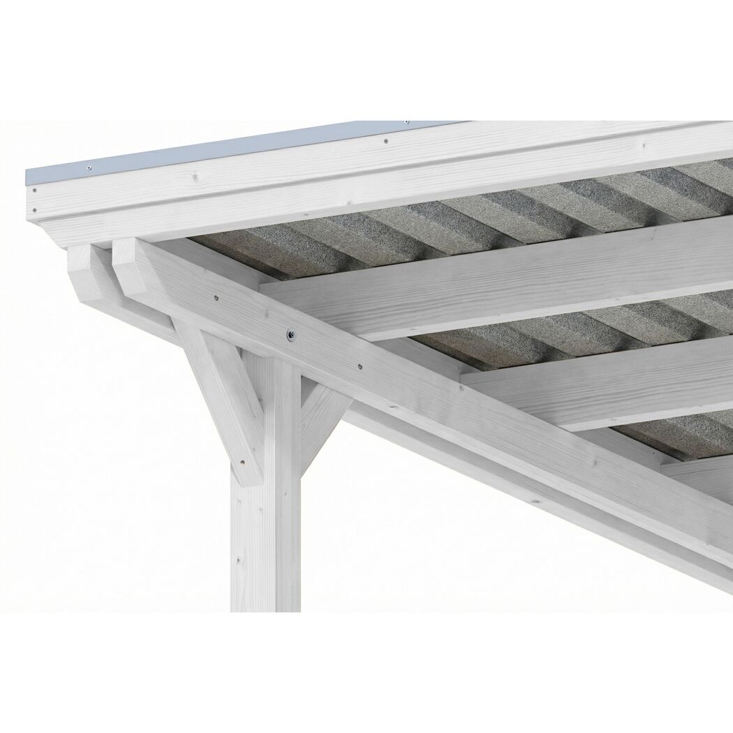 Einzelcarport 'Emsland Caravan' weiß 402 x 846 cm, Stahl-Dachplatten mit Antikondensvlies
