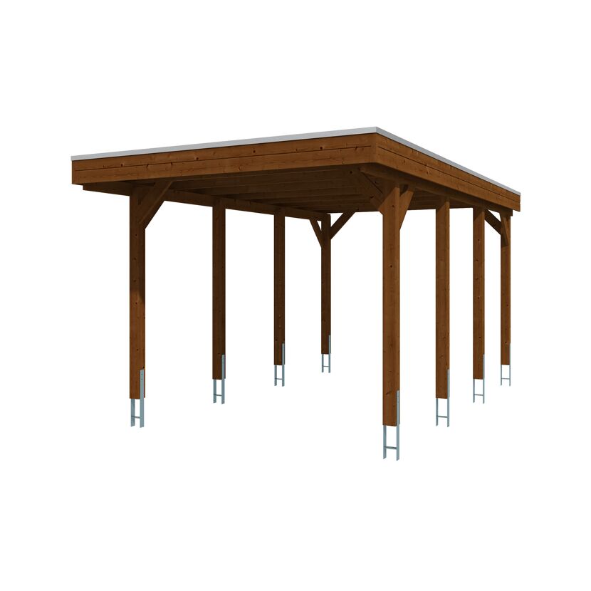 Einzelcarport 'Friesland' nussbaumfarben 320 x 555 cm mit Stahl-Dachplatten