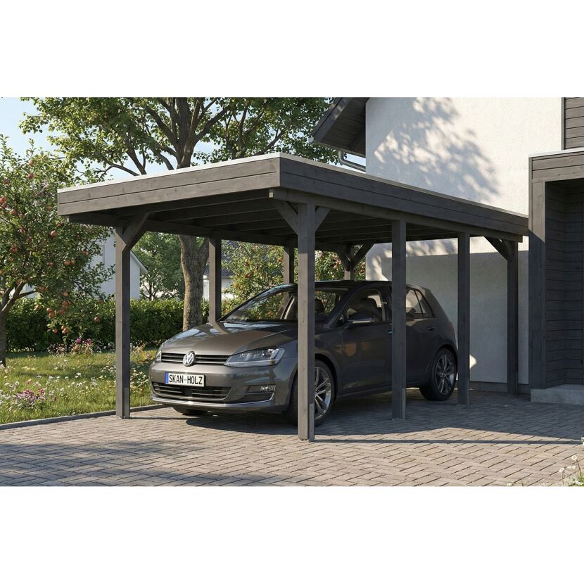Einzelcarport 'Friesland' schiefergrau 320 x 555 cm mit Stahl-Dachplatten