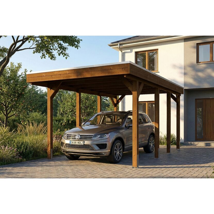 Einzelcarport 'Friesland' nussbaumfarben 320 x 555 cm mit EPDM-Dach
