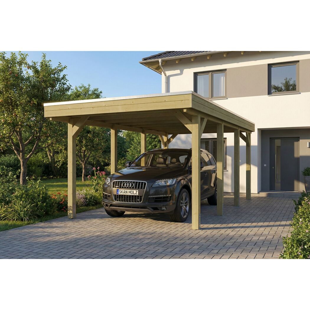 Einzelcarport 'Friesland' grün imprägniert 320 x 555 cm mit Stahl-Dachplatten