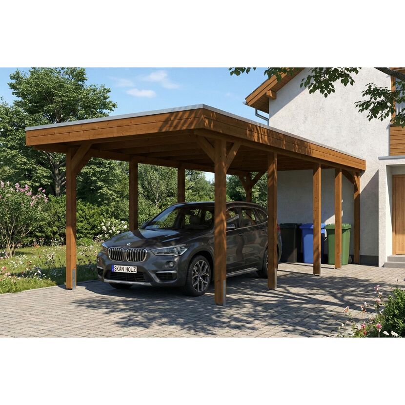 Einzelcarport 'Friesland' nussbaumfarben 320 x 708 cm mit EPDM-Dach
