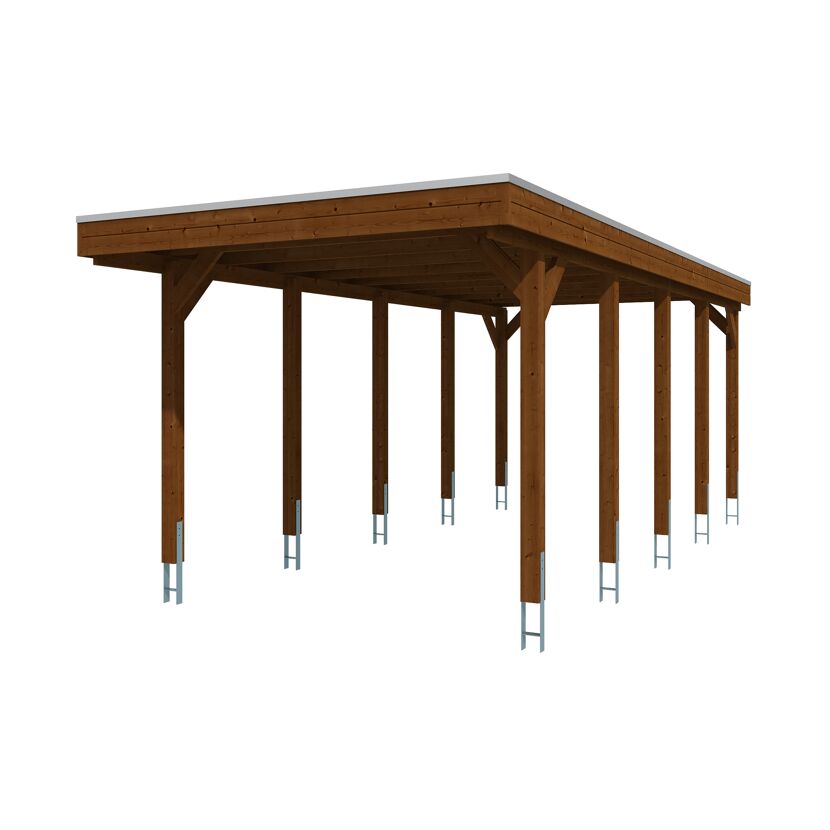 Einzelcarport 'Friesland' nussbaumfarben 320 x 708 cm mit EPDM-Dach